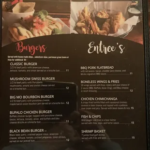 Burgers &amp; entrees