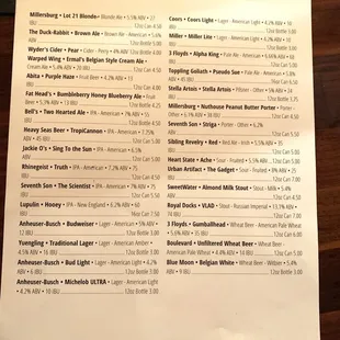 Bottles list