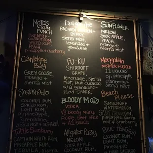 a menu on a blackboard