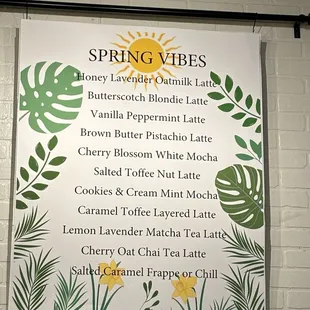 Spring drink menu