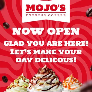 NOW OPEN!
Get any drink hot, iced or blended! Ask about our Acai and food!