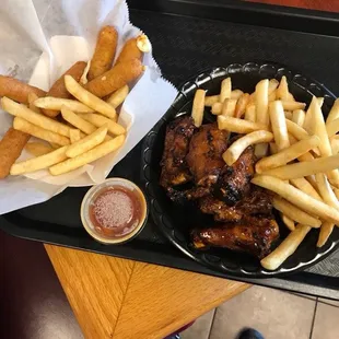 Chipotle wings and mozzarella sticks