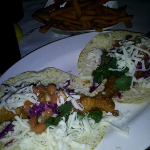 Fish tacos and sweet potato fries for lunch