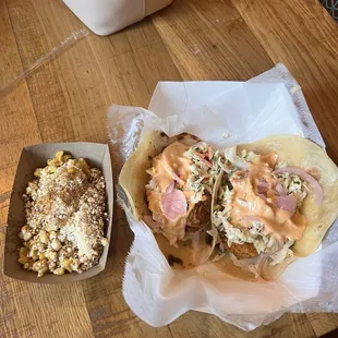 Steet corn &amp; crispy  shrimp tacos