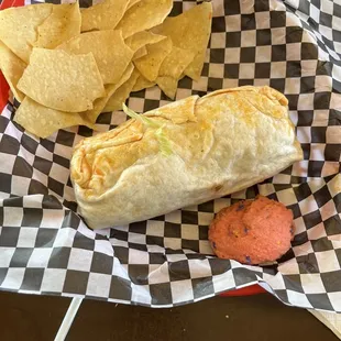 Shredded chicken burrito.