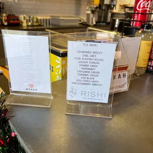 menus on counter