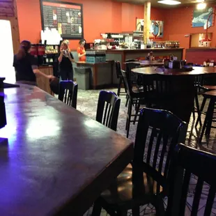 tables and chairs in a restaurant