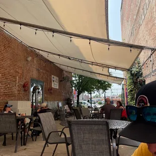 Outdoor patio, lots of seating.