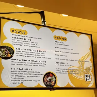 Menu for bowls