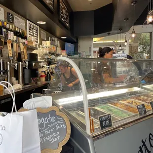 a display of coffee and pastries