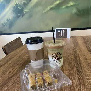 pistachio latte, baklava