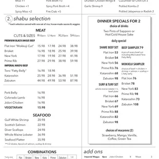 Updated dinner menu May2020