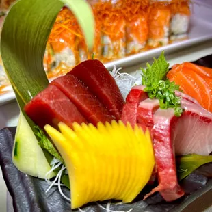 sashimi, sushi, sushi and sashimi, food
