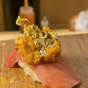 Tuna with urchin and gold flakes- I was drooling the whole time