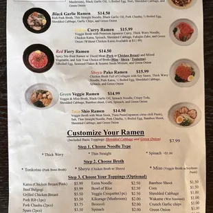 the menu for the restaurant