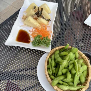 Agedashi Tofu and edamame