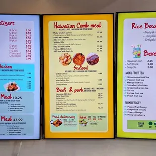 Updated prices on the menu