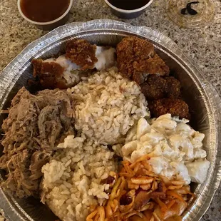 Regular plate w/brown rice, katsu, kalua pig