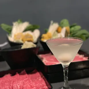 drink, sushi and sashimi
