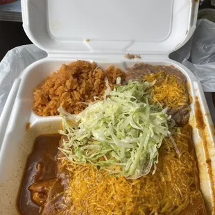 CHEESE CHICKEN ENCHILADAS WITH RICE AND BEANS