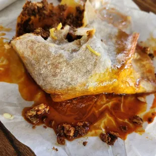 Chorizo and egg burrito .  Very oily. It fell apart.