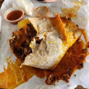 Chorizo and egg burrito .  Very oily. It fell apart.