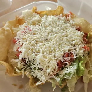 Molcajete Tostada Salad was fine. Apparently the tortilla was a bit stale.