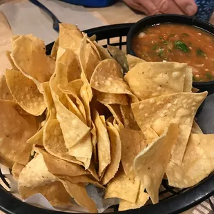 Chips and salsa The salsa is hot for those who do not take heat well But it is delicious so suck it up and just eat it anyways