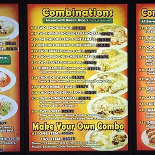 Menu - entrees and combos