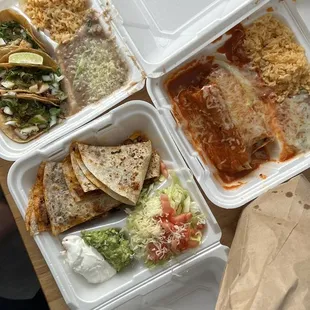 #42. Three Street Tacos Combo ($12.50), #22. Two Tamale Combo ($12.50) &amp; a Quesadilla ($6 with meat +$2).