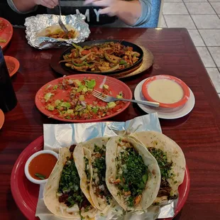 Chicken Fajitas and My Personal Fav... Taquizas, 1 Each Chicken, Pork, Steak, and Chorizo!