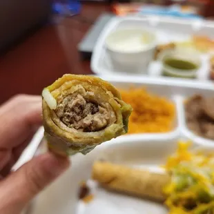 Inside of rolled taco