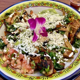 Super Bowl ($14) of Pibil porky juiciness served up with textural galore of portobello, greens, veg, beans, rice, pico, and more.