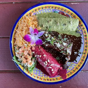 Three moles enchiladas ($13.00 USD)