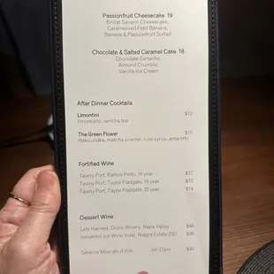 Dessert menu