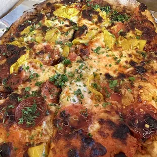 Spicy pepperoni pizza on gluten free crust