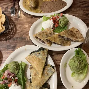 Half Spinach/half beef quesadillas and Chile Relleno