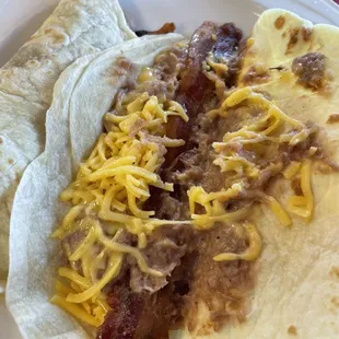 Bean and cheese with bacon