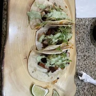La Piedad tacos, the meat is slow roasted pork belly. It was amazing.