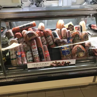 a display case of sausages