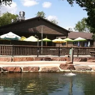 a fountain in the foreground