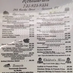 Menu as of 11/2016