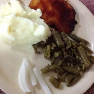 Buffet- canned green beans with no extra seasoning. Breast was very dry (needs to be brined)