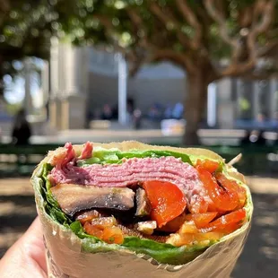 Make your own Sandwich/Wrap *Corned Beef, Gluten Free Spinach Wrap, Garlic Pesto, Roasted Veggies, Monterey Jack, Salt and Pepper
