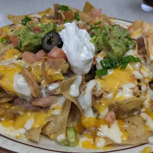 Chicken nachos. Good portion size.