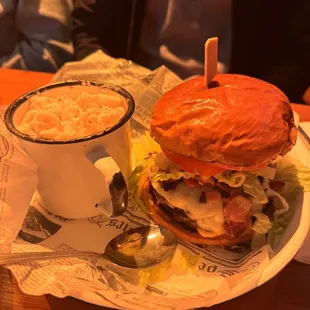 homelander burger with potato salad