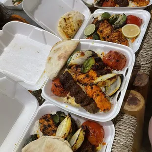 Chicken and Beef Koobideh Combination Fresh Salmon Kabob Boneless Chicken Kabob