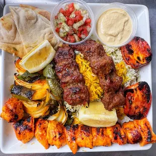Beef koobideh and boneless chicken combo plate