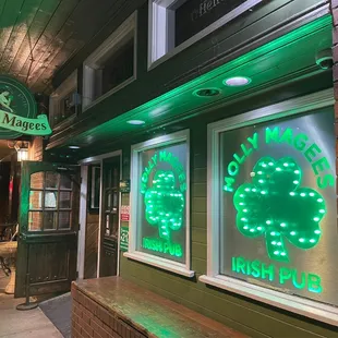 Pub front at night