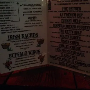 Molly Malone menu